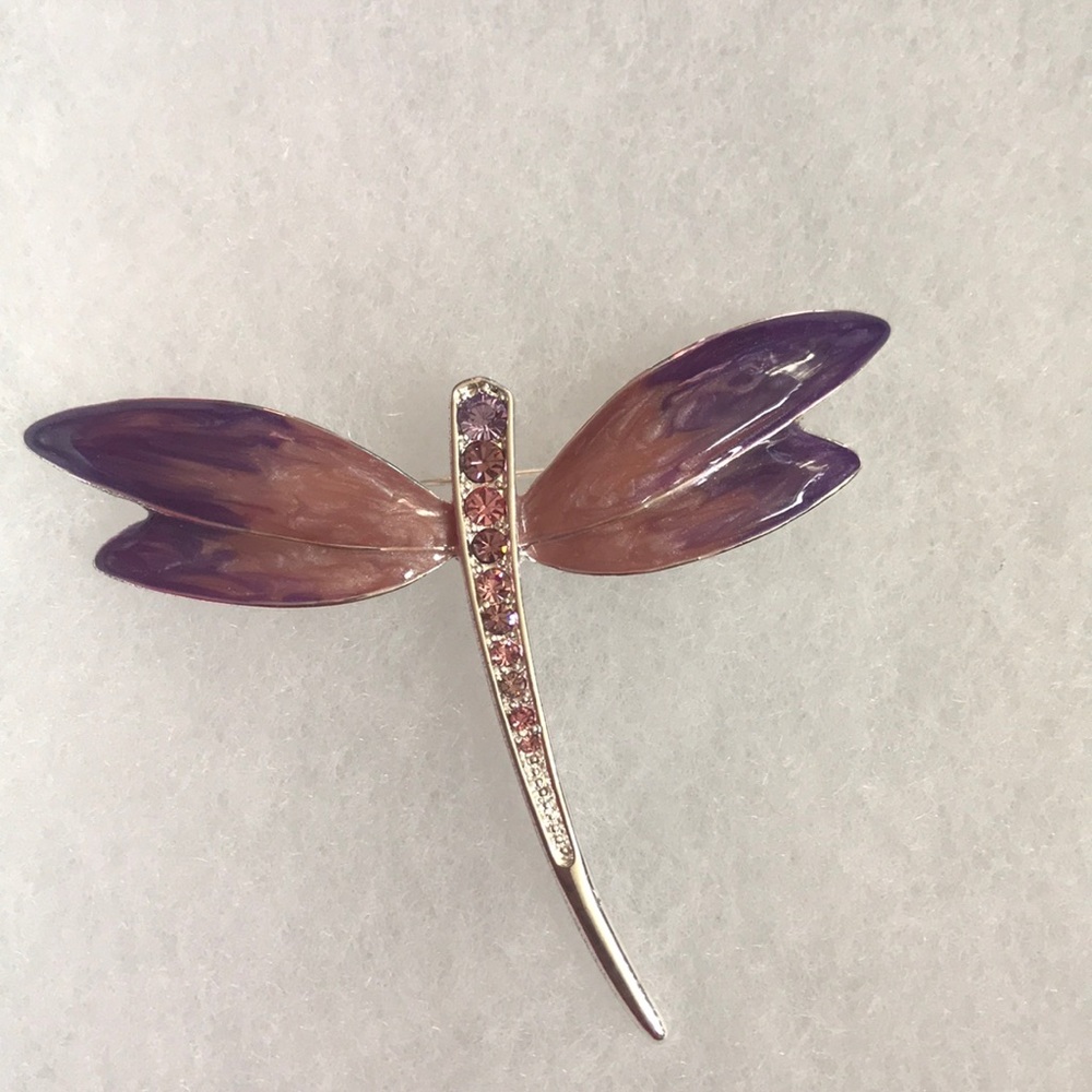Silver Tone Dragonfly Rhinestone/ Crystal Brooch